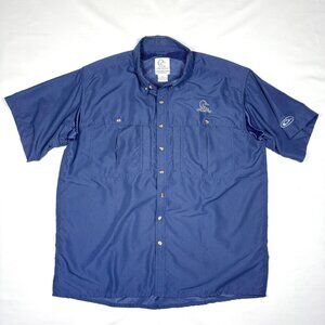 Ducks Unlimited Blue Vented Caped Button-Down Camp Outdoor Fishing Shirt Mens XL